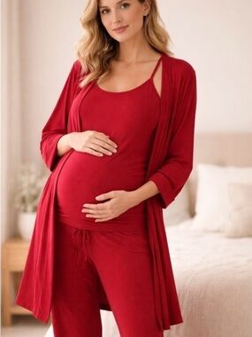 Cosabella Nursing/Maternity Sleep Set - Red Nursing Tank, Pants & Robe